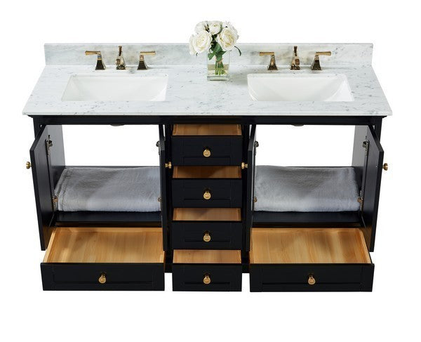 Ancerre Designs Audrey Vanity with Marble Vanity Top in White with White Basin and Gold Hardware with Mirror - Ancerre Designs - Ambient Home