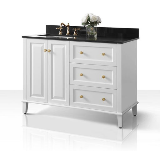 Ancerre Designs Hannah Bath Vanity in White with Quartz Vanity Top in Black with White Basin - VTSM-HANNAH-48-L-W-B-GB - Ancerre Designs - Ambient Home