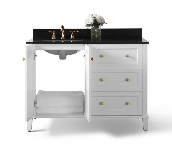 Ancerre Designs Hannah Bath Vanity in White with Quartz Vanity Top in Black with White Basin - VTSM-HANNAH-48-L-W-B-GB - Ancerre Designs - Ambient Home