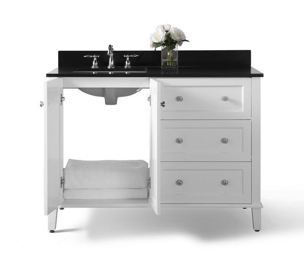 Ancerre Designs Hannah Bath Vanity in White with Quartz Vanity Top in Black with White Basin - VTSM-HANNAH-48-L-W-B - Ancerre Designs - Ambient Home