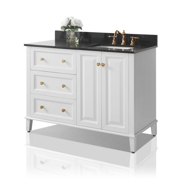 Ancerre Designs Hannah Bath Vanity in White with Quartz Vanity Top in Black with White Basin - VTSM-HANNAH-48-R-W-B-GD - Ancerre Designs - Ambient Home