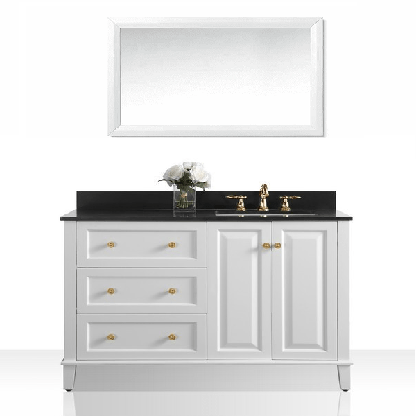 Ancerre Designs Hannah Bath Vanity in White with Quartz Vanity Top in Black with White Basin - VTSM-HANNAH-48-R-W-B-GD - Ancerre Designs - Ambient Home