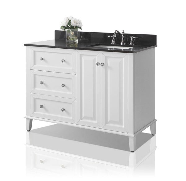 Ancerre Designs Hannah Bath Vanity in White with Quartz Vanity Top in Black with White Basin - VTSM-HANNAH-48-R-W-B - Ancerre Designs - Ambient Home