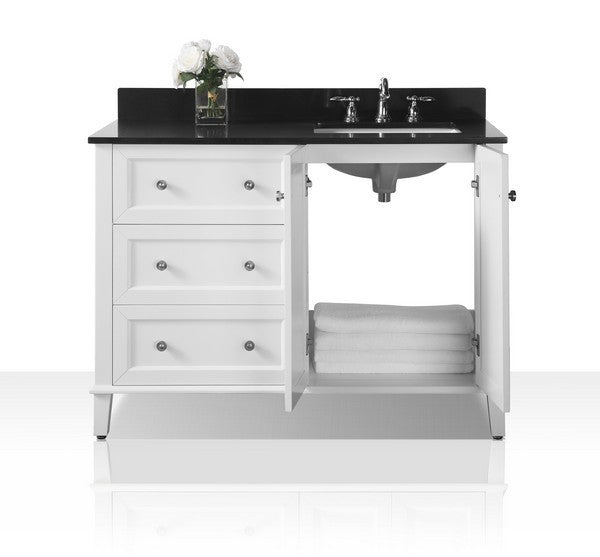 Ancerre Designs Hannah Bath Vanity in White with Quartz Vanity Top in Black with White Basin - VTSM-HANNAH-48-R-W-B - Ancerre Designs - Ambient Home