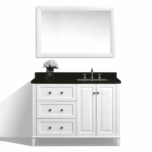 Ancerre Designs Hannah Bath Vanity in White with Quartz Vanity Top in Black with White Basin - VTSM-HANNAH-48-R-W-B - Ancerre Designs - Ambient Home
