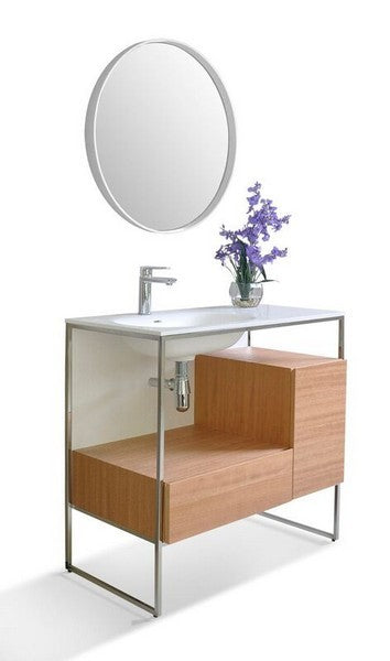 Ancerre Designs Tory Vanity in Natural Walnut with Solid Surface Vanity Top in White with White Basin and Mirror - Ancerre Designs - Ambient Home