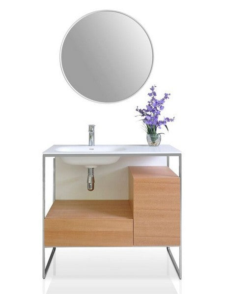 Ancerre Designs Tory Vanity in Natural Walnut with Solid Surface Vanity Top in White with White Basin and Mirror - Ancerre Designs - Ambient Home
