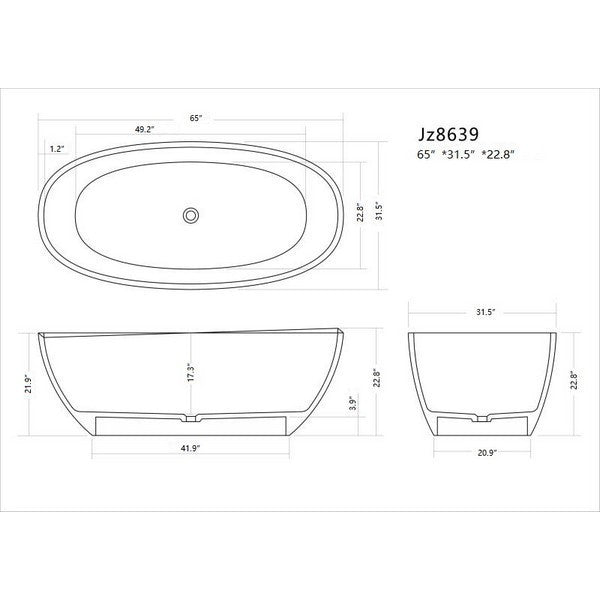 Legion Furniture WJ8639-W 65 Inch White Matt Solid Surface Tub, No Faucet - Legion Furniture Tubs - Ambient Home