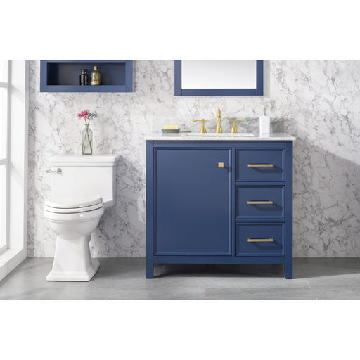 Legion Furniture WLF2136-B 36 Inch Blue Finish Sink Vanity Cabinet with Carrara White Top - Legion Furniture - Ambient Home