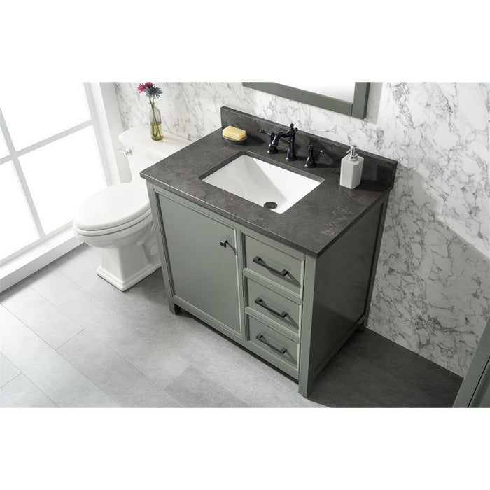Legion Furniture WLF2136-PG 36 Inch Pewter Green Finish Sink Vanity Cabinet with Blue Lime Stone Top - Legion Furniture - Ambient Home
