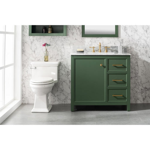 Legion Furniture WLF2136-VG 36 Inch Vogue Green Finish Sink Vanity Cabinet with Carrara White Top - Legion Furniture - Ambient Home