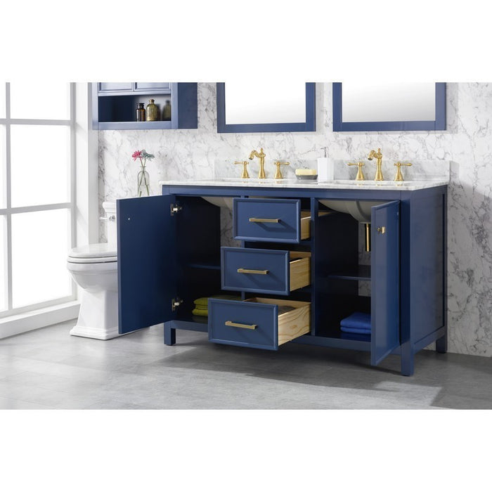 Legion Furniture WLF2154-B 54 Inch Blue Finish Double Sink Vanity Cabinet with Carrara White Top - Legion Furniture - Ambient Home