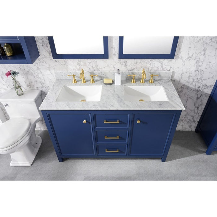 Legion Furniture WLF2154-B 54 Inch Blue Finish Double Sink Vanity Cabinet with Carrara White Top - Legion Furniture - Ambient Home