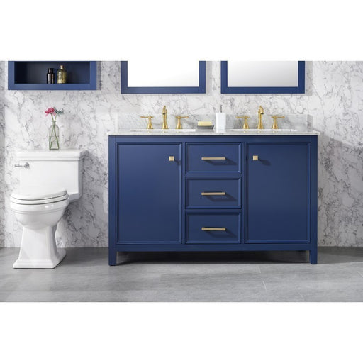 Legion Furniture WLF2154-B 54 Inch Blue Finish Double Sink Vanity Cabinet with Carrara White Top - Legion Furniture - Ambient Home