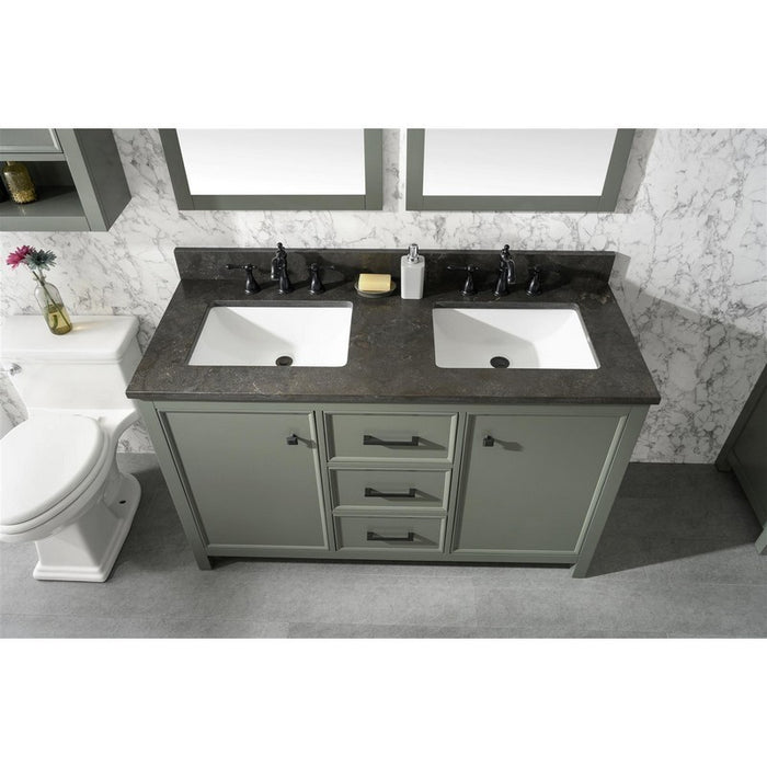 Legion Furniture WLF2154-PG 54 Inch Pewter Green Finish Double Sink Vanity Cabinet with Blue Lime Stone Top - Legion Furniture - Ambient Home