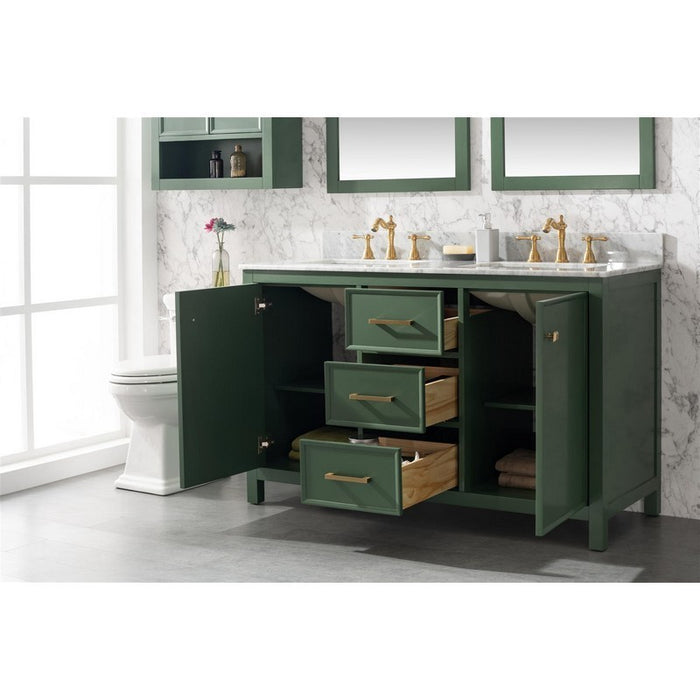 Legion Furniture WLF2154-VG 54 Inch Vogue Green Finish Double Sink Vanity Cabinet with Carrara White Top - Legion Furniture - Ambient Home