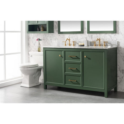 Legion Furniture WLF2154-VG 54 Inch Vogue Green Finish Double Sink Vanity Cabinet with Carrara White Top - Legion Furniture - Ambient Home