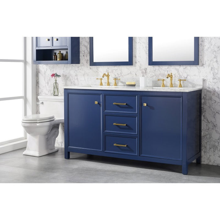 Legion Furniture WLF2160D-B 60 Inch Blue Finish Double Sink Vanity Cabinet with Carrara White Top - Legion Furniture - Ambient Home