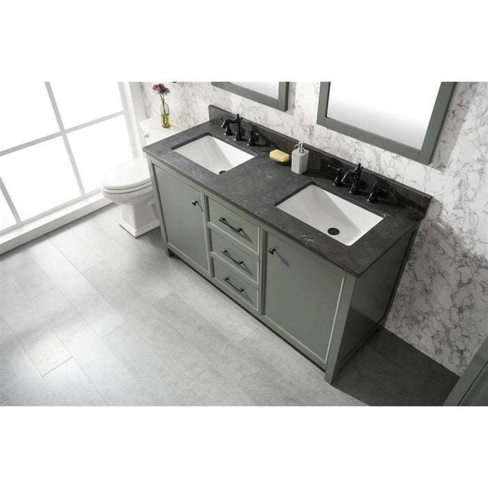 Legion Furniture WLF2160D-PG 60 Inch Pewter Green Finish Double Sink Vanity Cabinet with Blue Lime Stone Top - Legion Furniture - Ambient Home