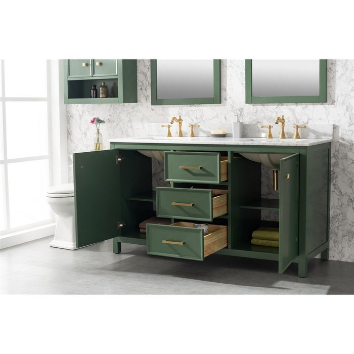 Legion Furniture WLF2160D-VG 60 Inch Vogue Green Finish Double Sink Vanity Cabinet with Carrara White Top - Legion Furniture - Ambient Home