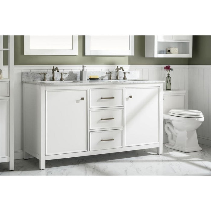 Legion Furniture WLF2160D-W 60 Inch White Finish Double Sink Vanity Cabinet with Carrara White Top - Legion Furniture - Ambient Home