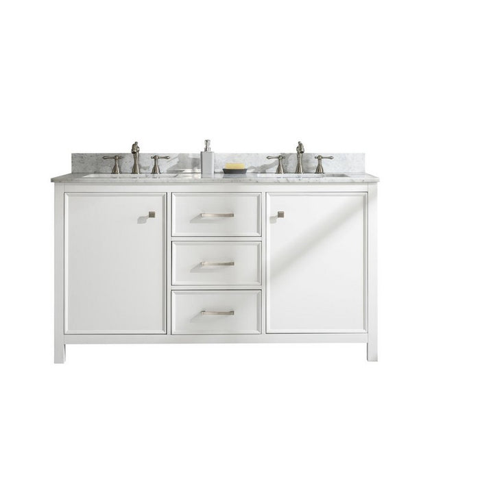 Legion Furniture WLF2160D-W 60 Inch White Finish Double Sink Vanity Cabinet with Carrara White Top - Legion Furniture - Ambient Home