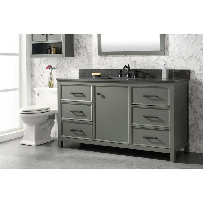 Legion Furniture WLF2160S-PG 60 Inch Pewter Green Finish Single Sink Vanity Cabinet with Blue Lime Stone Top - Legion Furniture - Ambient Home