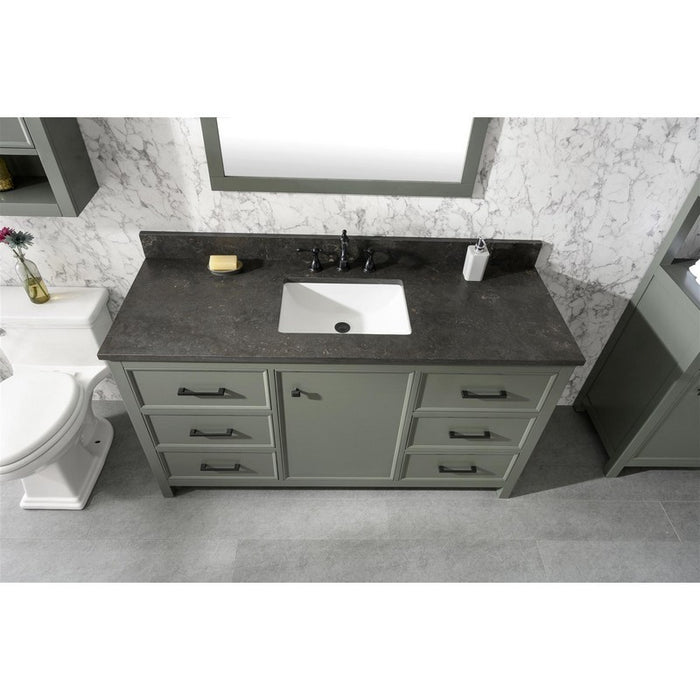 Legion Furniture WLF2160S-PG 60 Inch Pewter Green Finish Single Sink Vanity Cabinet with Blue Lime Stone Top - Legion Furniture - Ambient Home