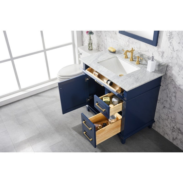 Legion Furniture WLF2236-B 36 Inch Blue Finish Sink Vanity Cabinet with Carrara White Top - Legion Furniture - Ambient Home