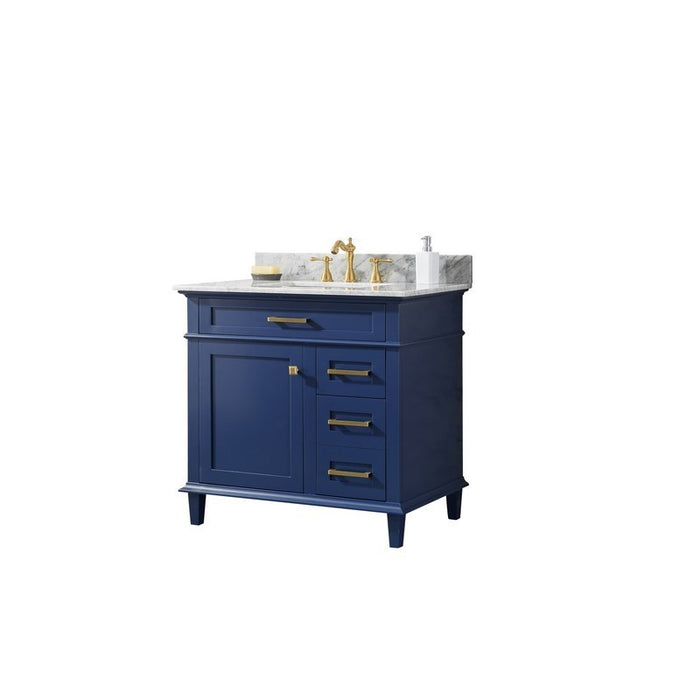 Legion Furniture WLF2236-B 36 Inch Blue Finish Sink Vanity Cabinet with Carrara White Top - Legion Furniture - Ambient Home