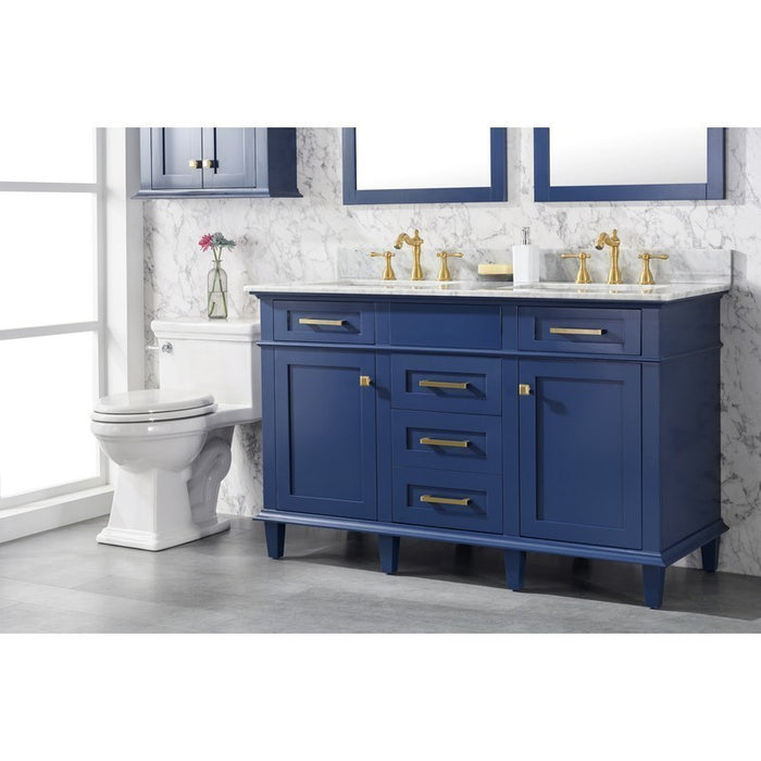 Legion Furniture WLF2254-B 54 Inch Blue Finish Double Sink Vanity Cabinet with Carrara White Top - Legion Furniture - Ambient Home