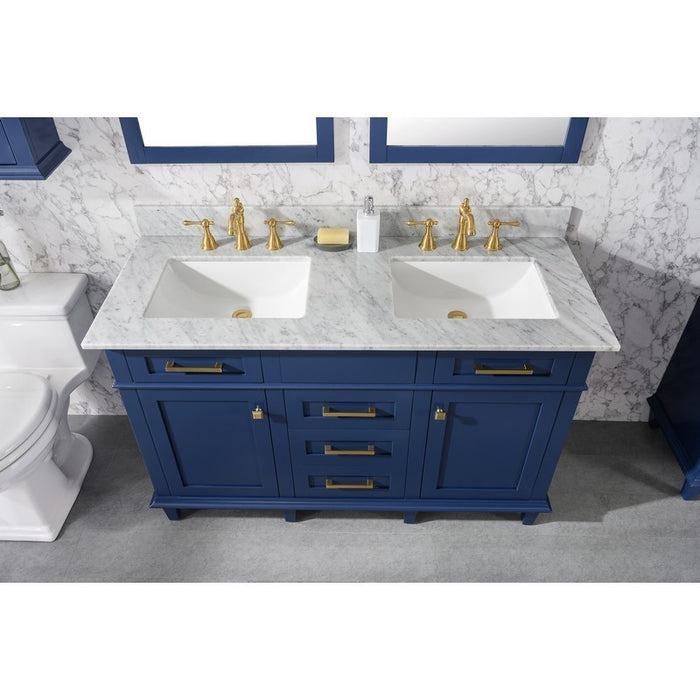 Legion Furniture WLF2254-B 54 Inch Blue Finish Double Sink Vanity Cabinet with Carrara White Top - Legion Furniture - Ambient Home