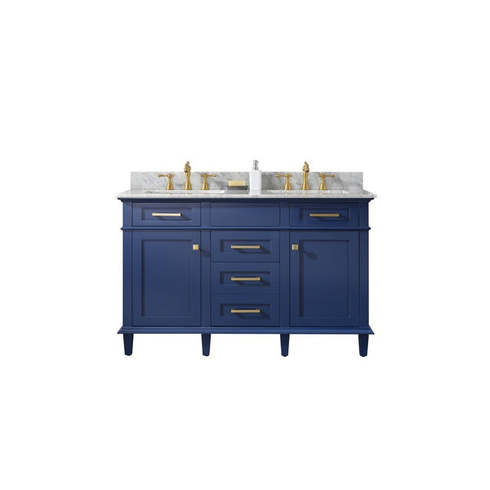 Legion Furniture WLF2254-B 54 Inch Blue Finish Double Sink Vanity Cabinet with Carrara White Top - Legion Furniture - Ambient Home