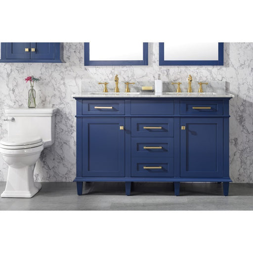 Legion Furniture WLF2254-B 54 Inch Blue Finish Double Sink Vanity Cabinet with Carrara White Top - Legion Furniture - Ambient Home