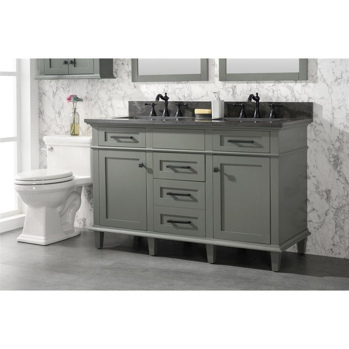 Legion Furniture WLF2254-PG 54 Inch Pewter Green Finish Double Sink Vanity Cabinet with Blue Lime Stone Top - Legion Furniture - Ambient Home