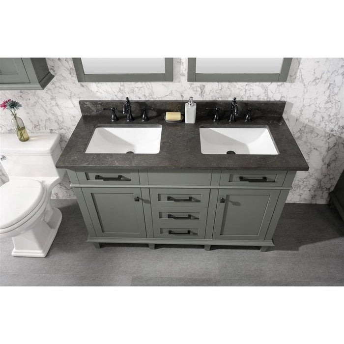 Legion Furniture WLF2254-PG 54 Inch Pewter Green Finish Double Sink Vanity Cabinet with Blue Lime Stone Top - Legion Furniture - Ambient Home