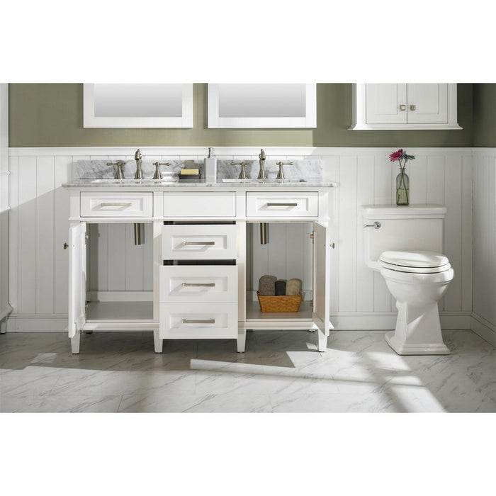 Legion Furniture WLF2254-W 54 Inch White Finish Double Sink Vanity Cabinet with Carrara White Top - Legion Furniture - Ambient Home