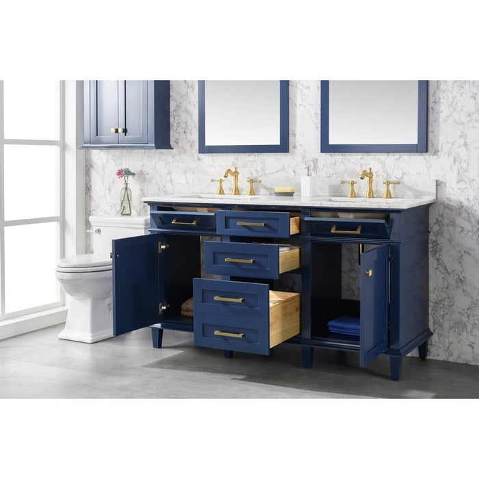 Legion Furniture WLF2260D-B 60 Inch Blue Finish Double Sink Vanity Cabinet with Carrara White Top - Legion Furniture - Ambient Home