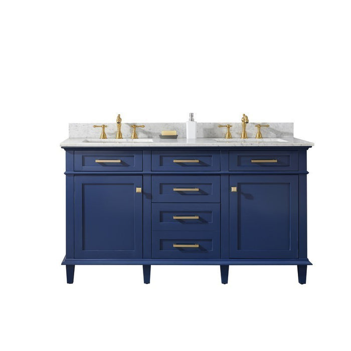 Legion Furniture WLF2260D-B 60 Inch Blue Finish Double Sink Vanity Cabinet with Carrara White Top - Legion Furniture - Ambient Home