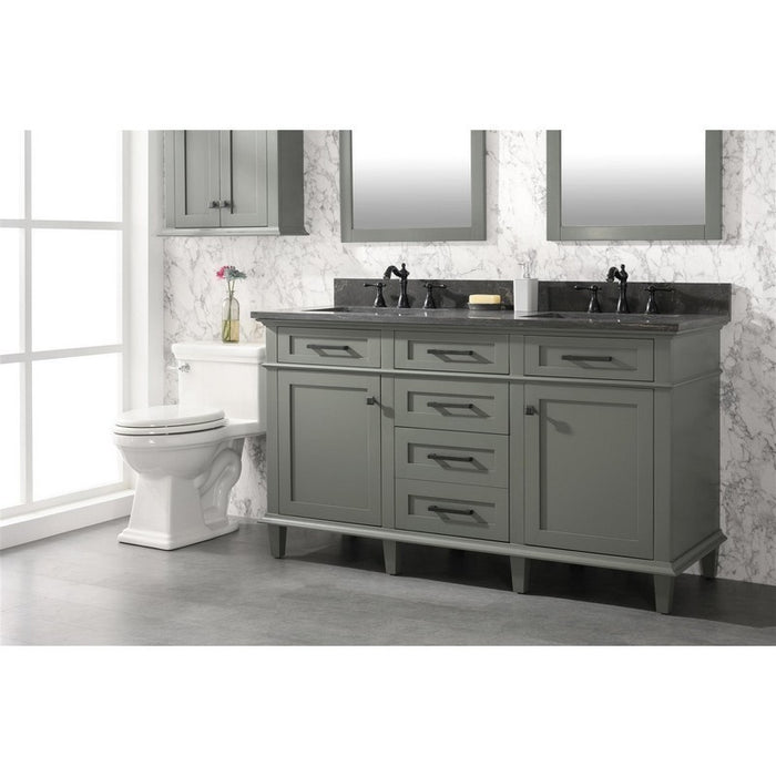 Legion Furniture WLF2260D-PG 60 Inch Pewter Green Finish Double Sink Vanity Cabinet with Blue Lime Stone Top - Legion Furniture - Ambient Home