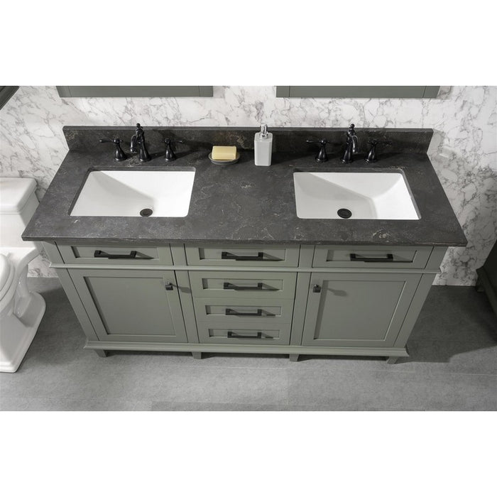 Legion Furniture WLF2260D-PG 60 Inch Pewter Green Finish Double Sink Vanity Cabinet with Blue Lime Stone Top - Legion Furniture - Ambient Home