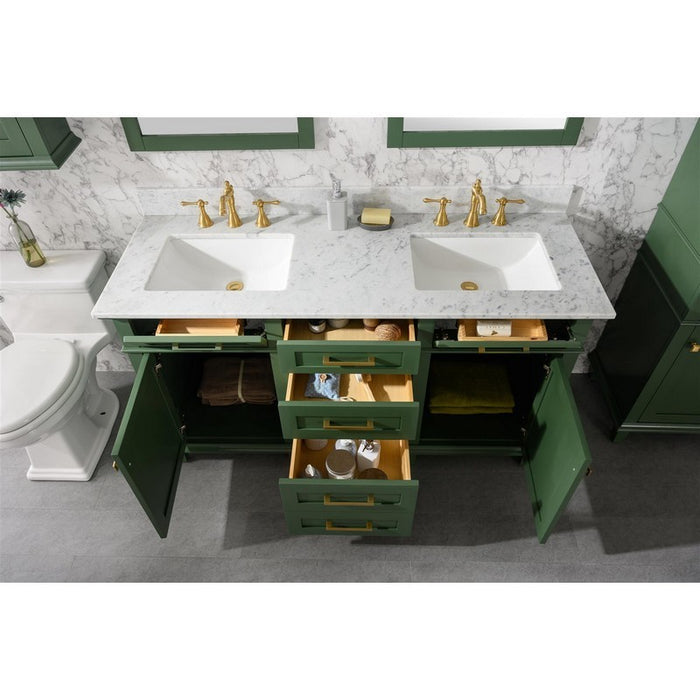 Legion Furniture WLF2260D-VG 60 Inch Vogue Green Finish Double Sink Vanity Cabinet with Carrara White Top - Legion Furniture - Ambient Home