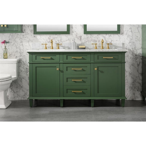 Legion Furniture WLF2260D-VG 60 Inch Vogue Green Finish Double Sink Vanity Cabinet with Carrara White Top - Legion Furniture - Ambient Home