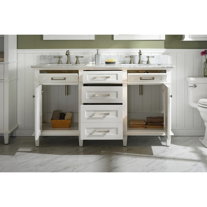 Legion Furniture WLF2260D-W 60 Inch White Finish Double Sink Vanity Cabinet with Carrara White Top - Legion Furniture - Ambient Home
