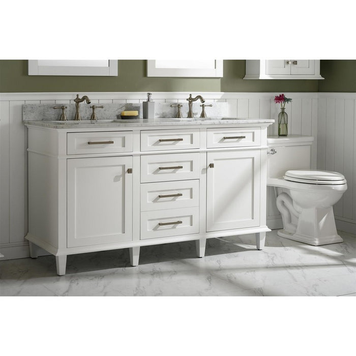 Legion Furniture WLF2260D-W 60 Inch White Finish Double Sink Vanity Cabinet with Carrara White Top - Legion Furniture - Ambient Home