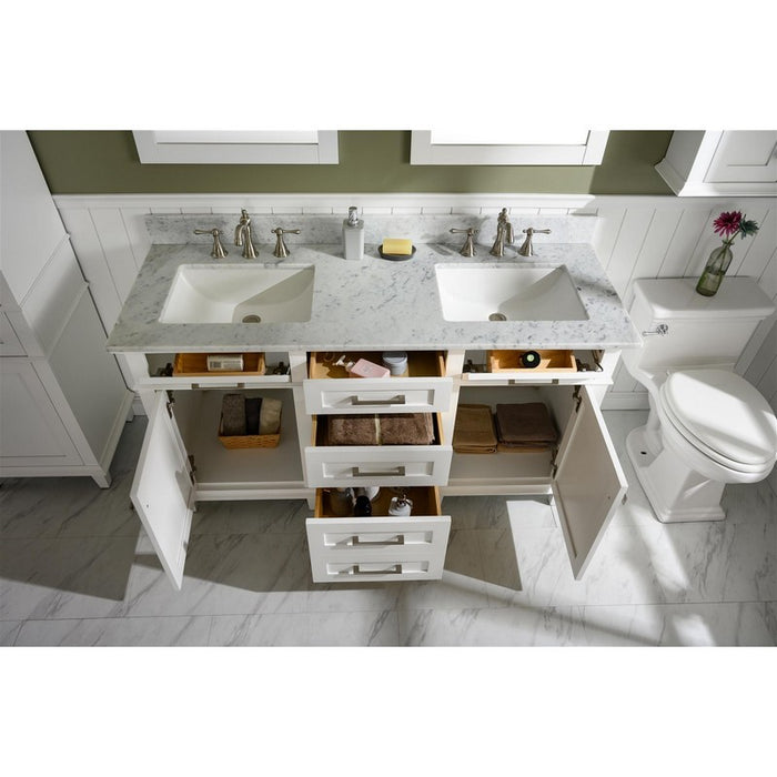 Legion Furniture WLF2260D-W 60 Inch White Finish Double Sink Vanity Cabinet with Carrara White Top - Legion Furniture - Ambient Home