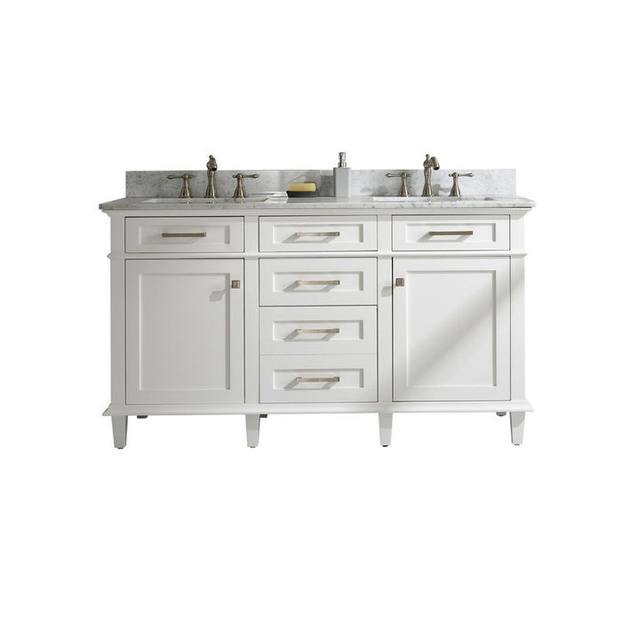 Legion Furniture WLF2260D-W 60 Inch White Finish Double Sink Vanity Cabinet with Carrara White Top - Legion Furniture - Ambient Home