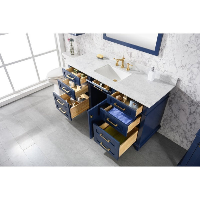 Legion Furniture WLF2260S-B 60 Inch Blue Finish Single Sink Vanity Cabinet with Carrara White Top - Legion Furniture - Ambient Home