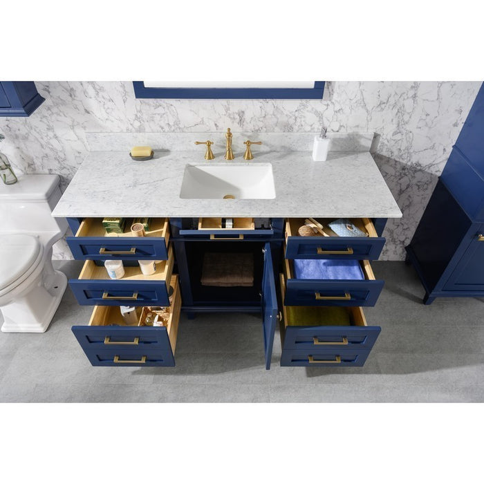 Legion Furniture WLF2260S-B 60 Inch Blue Finish Single Sink Vanity Cabinet with Carrara White Top - Legion Furniture - Ambient Home