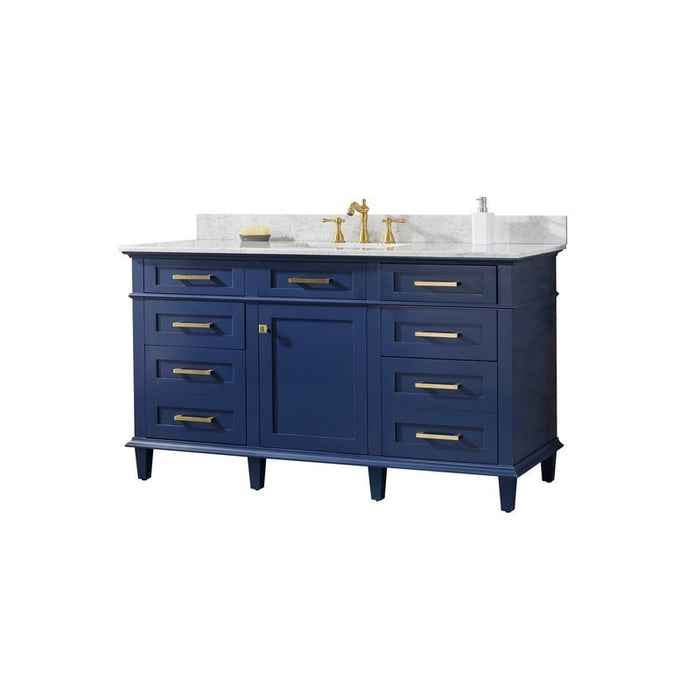 Legion Furniture WLF2260S-B 60 Inch Blue Finish Single Sink Vanity Cabinet with Carrara White Top - Legion Furniture - Ambient Home